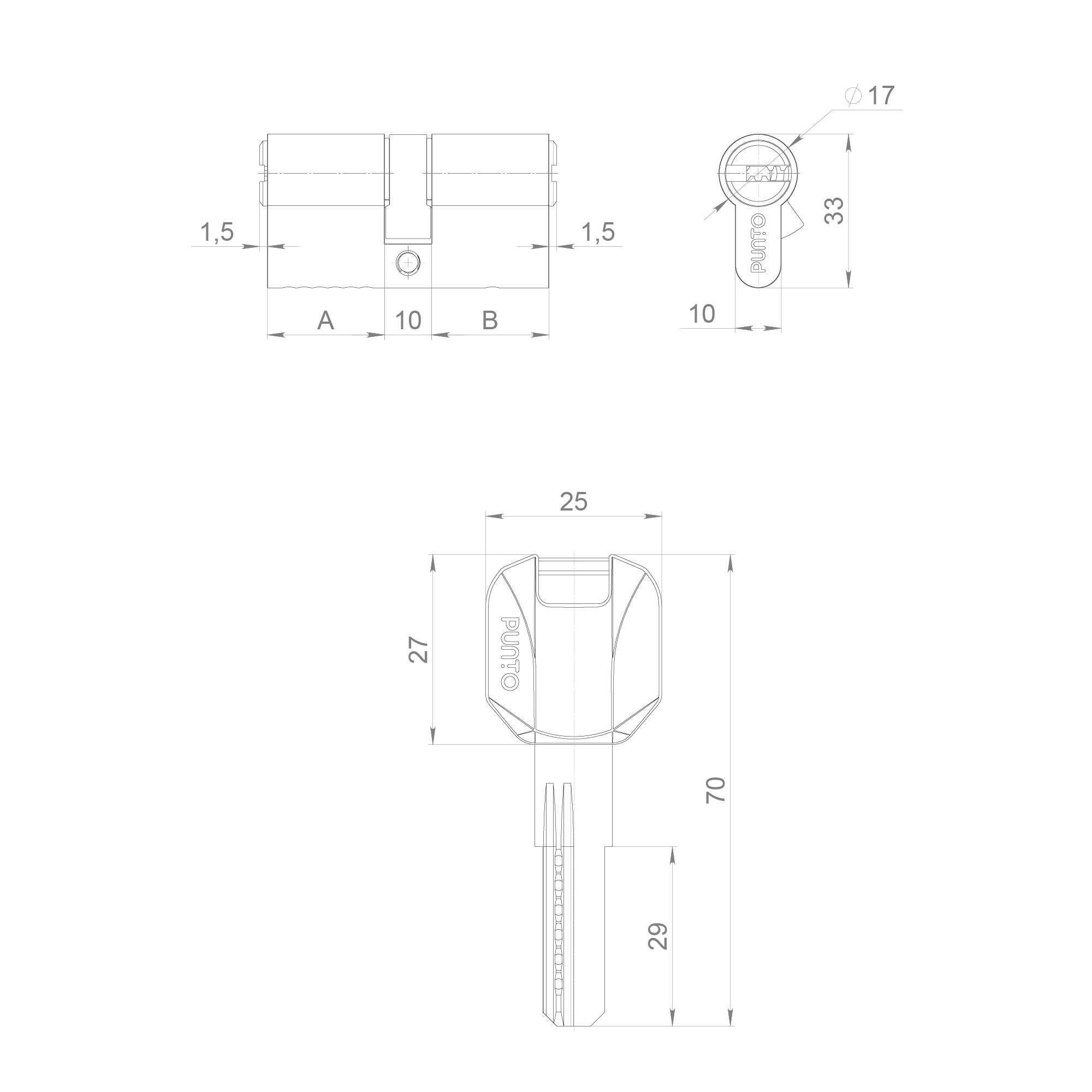 Цилиндровый Punto (Пунто) механизм (Z400/90) Z4000Key90(30+10+50) CP хром 