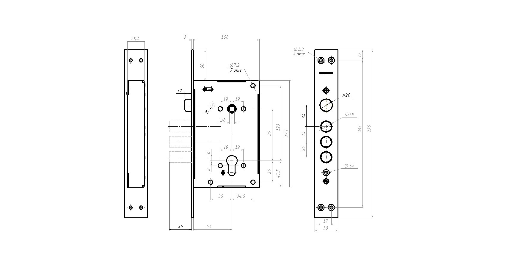 Корпус Guardian (Гардиан) врезного замка с защёлкой ЗВ 22.11 Т /128:5363/ Корпус Guardian (Гардиан) врезного замка с защёлкой ЗВ 22.11 Т /128:5363/