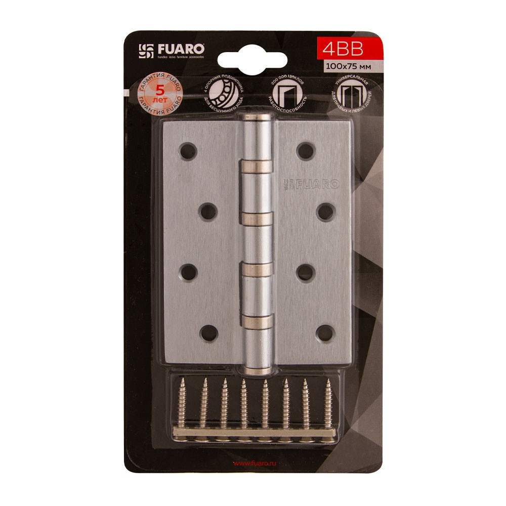 Петля Fuaro (Фуаро) универсальная IN4400U-BL SSC (4BB/BL 100x75x2,5) сатинированный хром БЛИСТЕР 