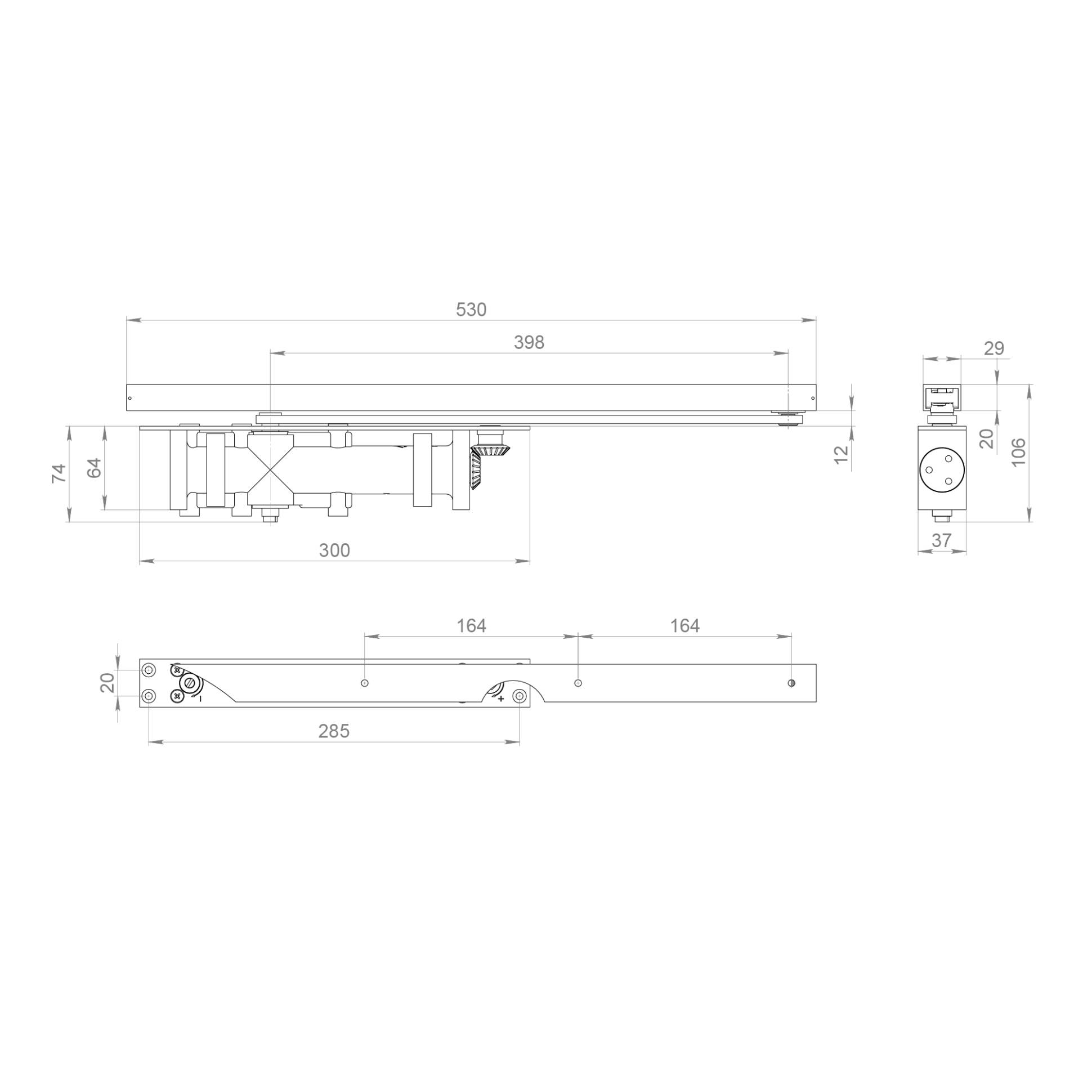 Доводчик дверной Fuaro (Фуаро) скрытой установки DCH2-05 Hold Open (50-100 кг) AL до 100 кг (алюминий) 