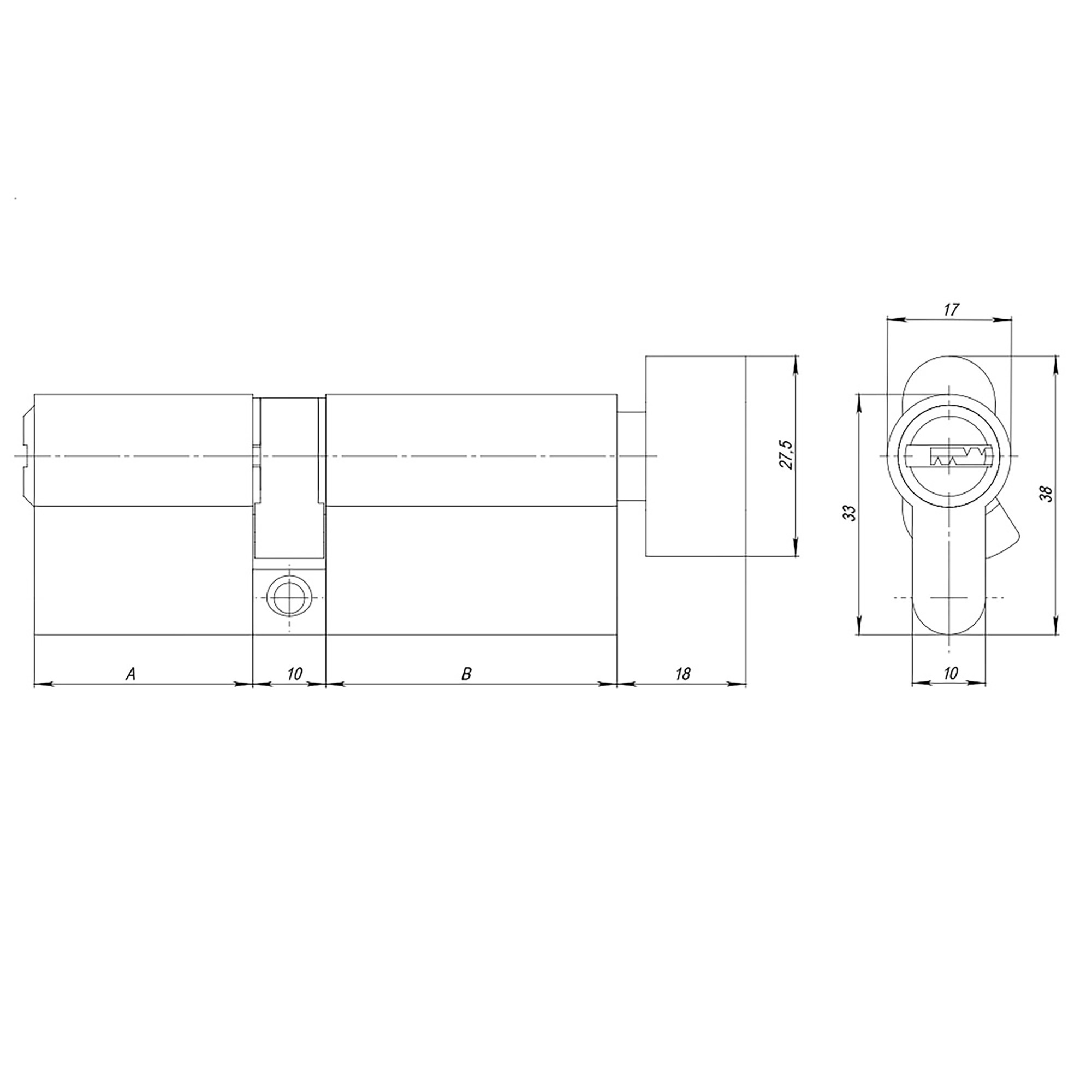 Цилиндровый Ajax (Аякс) механизм (AZ202/60) AZ2002Knob60 (25+10+25) CP хром 