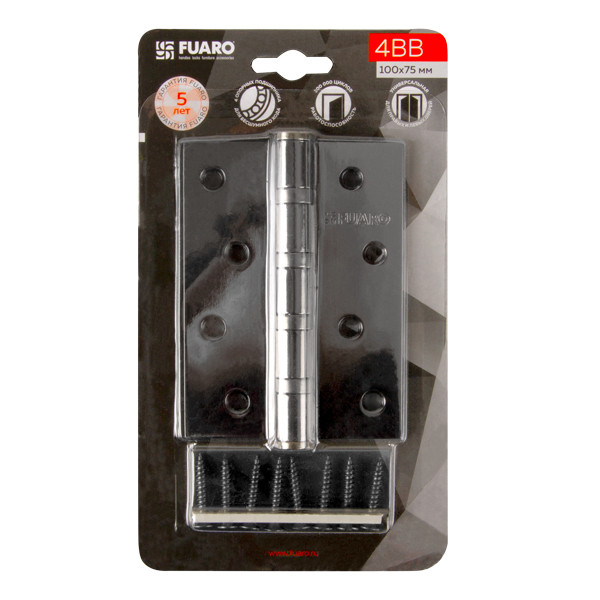 Петля Fuaro (Фуаро) универсальная IN4400U-BL BN (4BB/BL 100x75x2,5) черный глянец БЛИСТЕР 