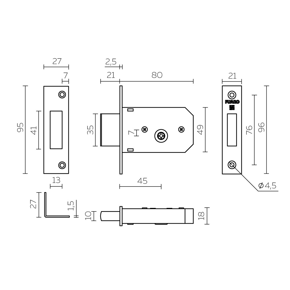 Замок Fuaro (Фуаро) врезной крестообразный X200 F (200 F) CP хром 5key 