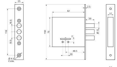 Замок Border (Бордер) врезной сувальдный ЗВ8-8У с ригелем 12 мм, 3 кл. /76314/ 