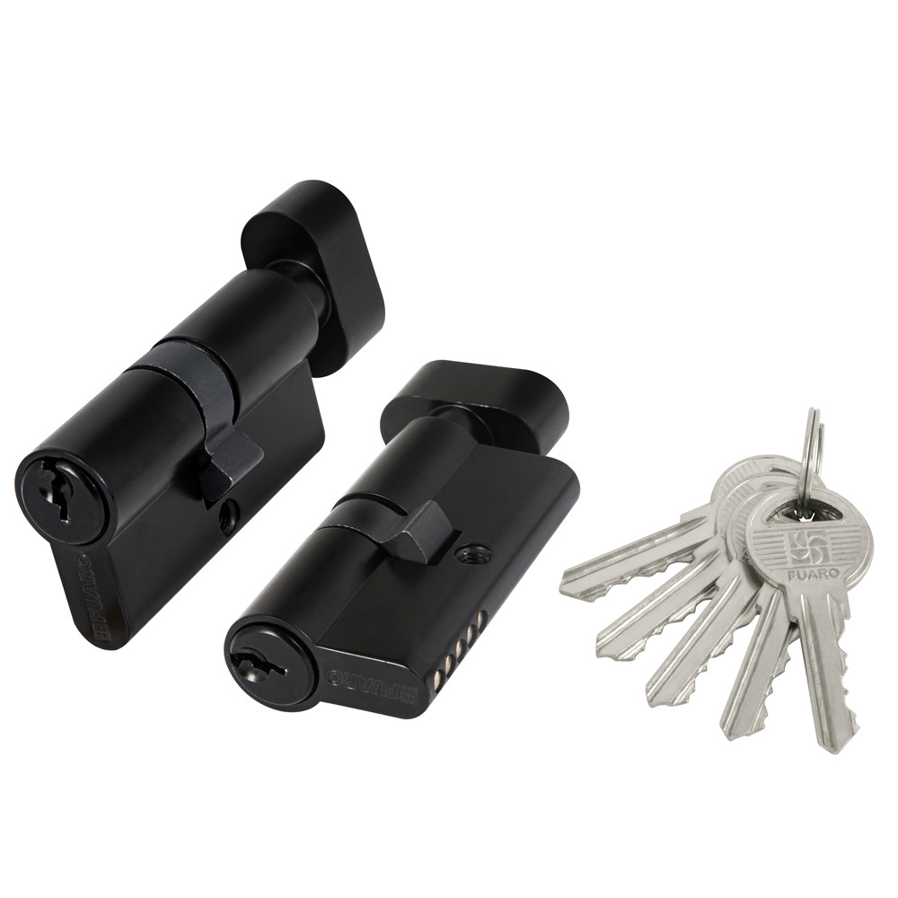 Цилиндровый Fuaro (Фуаро) механизм (100 ZM/70) 1000ZMKnob70(30+10+30) BL черный, 5 кл. с вертушкой 