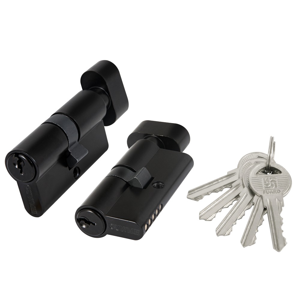 Цилиндровый Fuaro (Фуаро) механизм (100 ZM/70) 1000ZMKnob70(30+10+30) BL черный, 5 кл. с вертушкой 