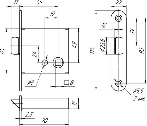ЗЩ1-3 Mettem (Меттэм) (Защелка ЗЩ-1 (б/ручек)) правая 