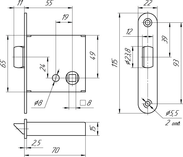 ЗЩ1-3 Mettem (Меттэм) (Защелка ЗЩ-1 (б/ручек)) левая 