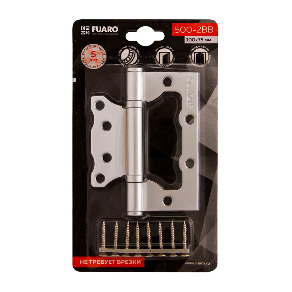 Петля Fuaro (Фуаро) универсальная без врезки IN4500W-BL PC (500-2BB/BL 100x2,5) перламутровый хром БЛИСТЕР 