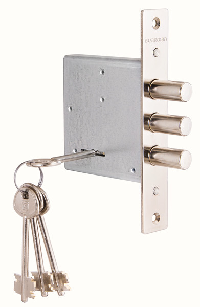 Замок Guardian (Гардиан) врезной сувальдный ЗВ 10.01 (с отв. планкой и накладкой), 4 кл. /123:447/ 