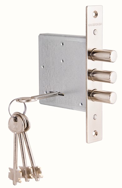 Замок Guardian (Гардиан) врезной сувальдный ЗВ 10.01 (с отв. планкой и накладкой), 4 кл. /123:447/ 