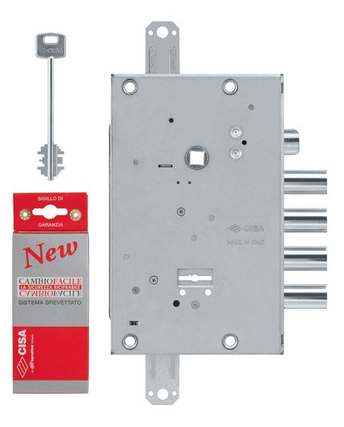 Замок Cisa (Чиза) врезной сувальдный с защёлкой NEW CAMBIO FACILE 57.665.48 (тех. упаковка), ключ 44 мм 