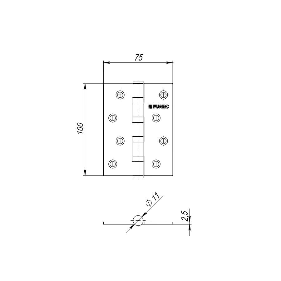 Петля Fuaro (Фуаро) универсальная IN4400U PB (4BB 100x75x2,5) латунь 