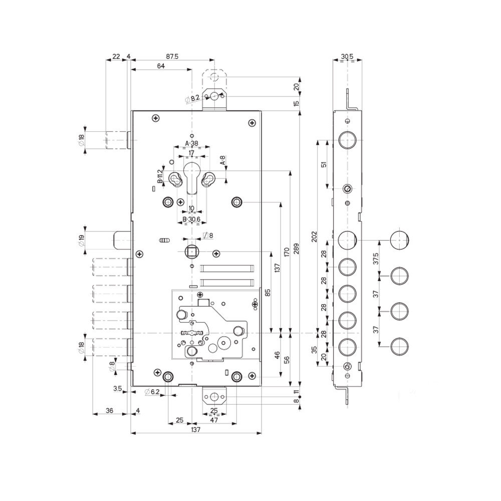 Замок Mottura (Моттура) врезной двухсистемный 54.J919M-S MyKey (левый), перекод. с торца, кл. 60 мм, без накл. 