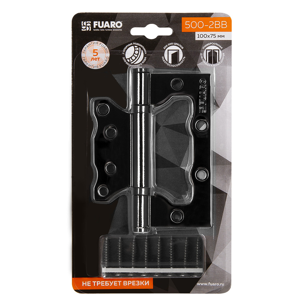 Петля Fuaro (Фуаро) универсальная без врезки IN4500W-BL BN (500-2BB/BL 100x2,5) черный глянец БЛИСТЕР 