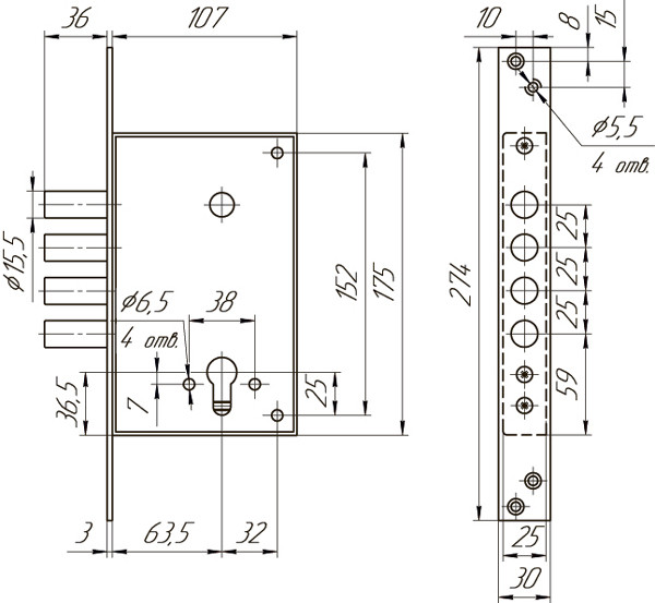 Корпус Mettem (Меттэм) врезного замка ЗВ1 711.0.0 (никель) 