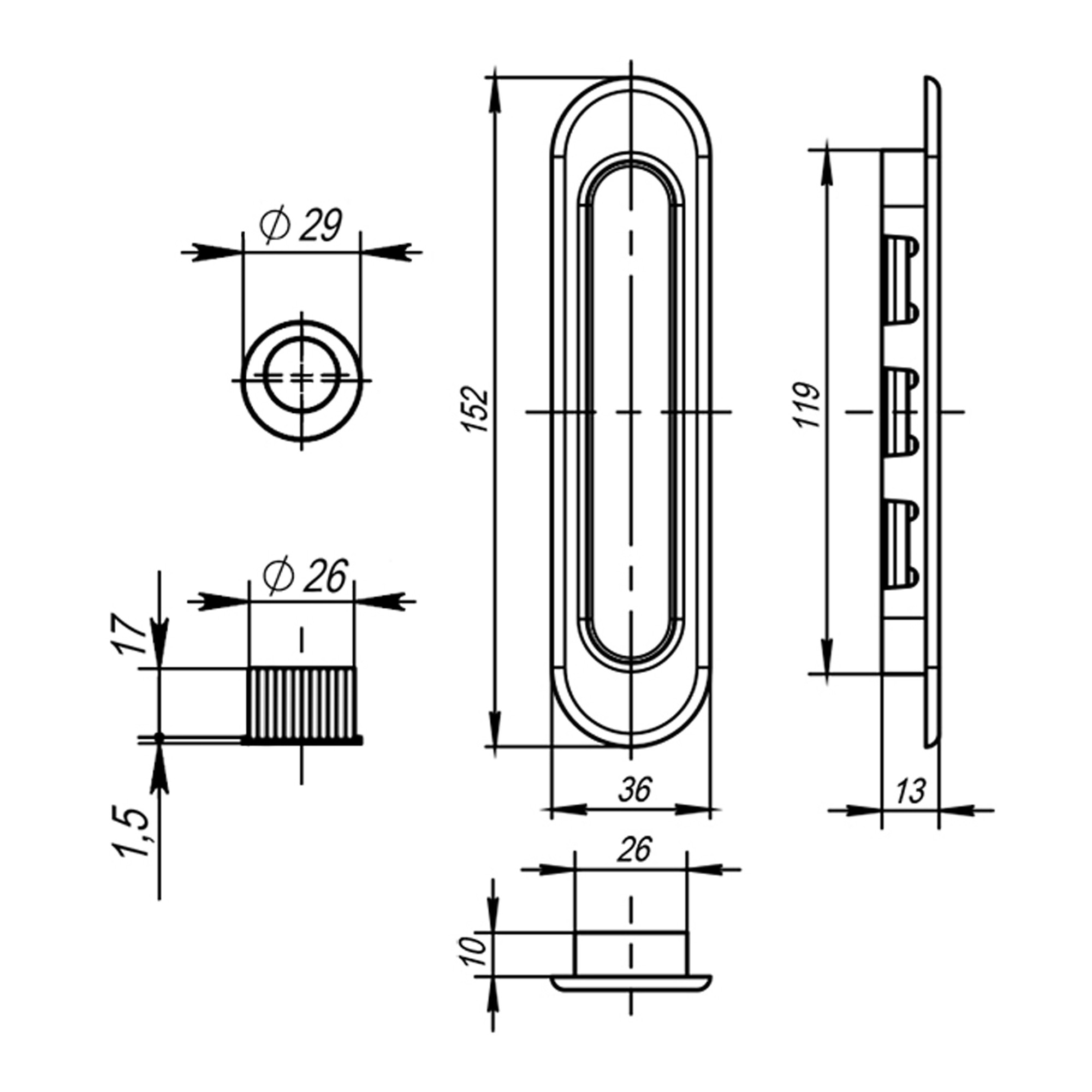 Ручка Armadillo (Армадилло) для раздвижных дверей SH.LD152.010 (SH010) WAB-11 матовая бронза 