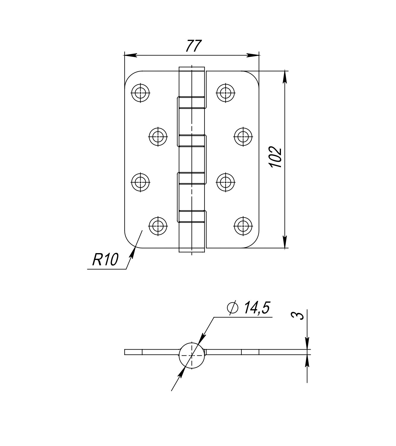 Петля Fuaro (Фуаро) из нержавейки универсальная IN4400U-R10 INOX (4BB-R10 102х76х3) 