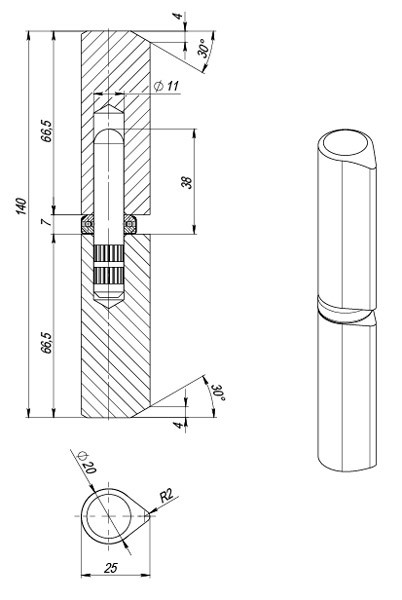 Петля приварная D20x140S (с фаской) Петля приварная D20x140S (с фаской)