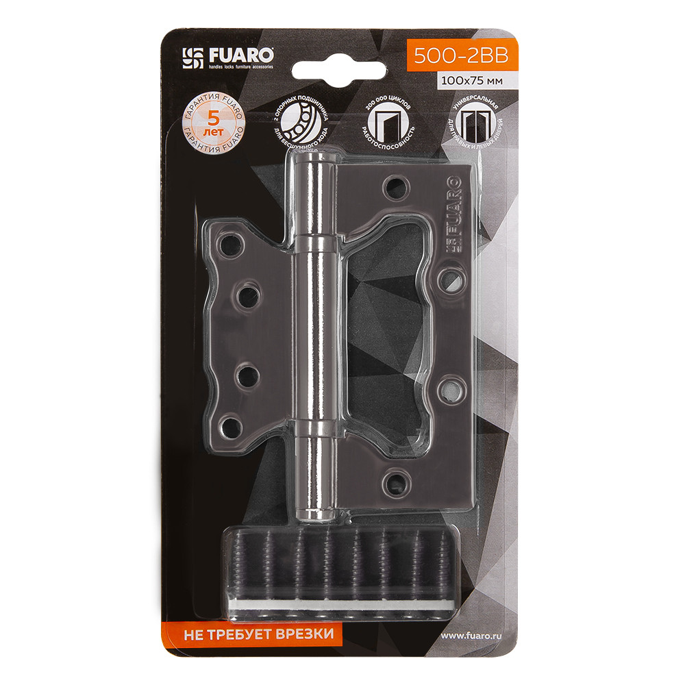 Петля Fuaro (Фуаро) универсальная без врезки IN4500W-BL GR (500-2BB/BL 100x2,5) графит БЛИСТЕР 