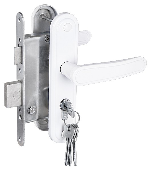 Замок Zenit (Зенит) врезной цилиндровый с защёлкой в комплекте с ручкой ЗВ4-3.03 (белый), 4 кл. 