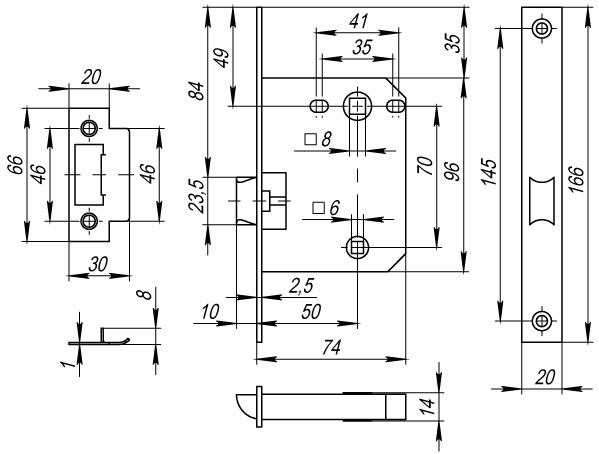 Защелка Fuaro (Фуаро) врезная PLASTP72-50 (P72-50) AB бронза 