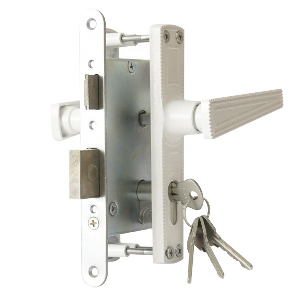 Замок Zenit (Зенит) врезной цилиндровый с защёлкой в комплекте с ручкой ЗВ4-3.01 (белый), 4 кл. Замок Zenit (Зенит) врезной цилиндровый с защёлкой в комплекте с ручкой ЗВ4-3.01 (белый), 4 кл.