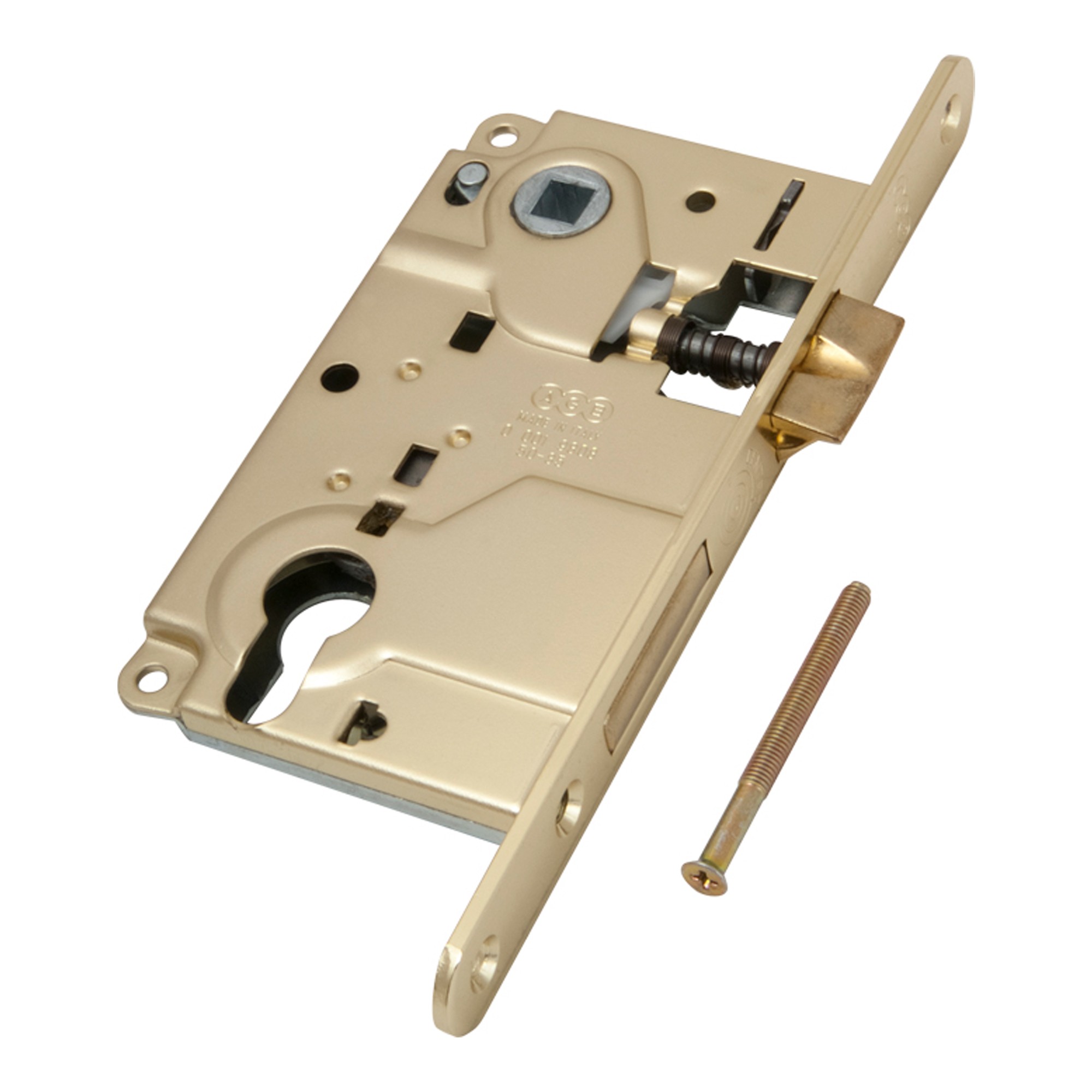 Корпус AGB (АГБ) врезного замка под цилиндр CENTRO B01025.50.03 ригель+защёлка (латунь) 