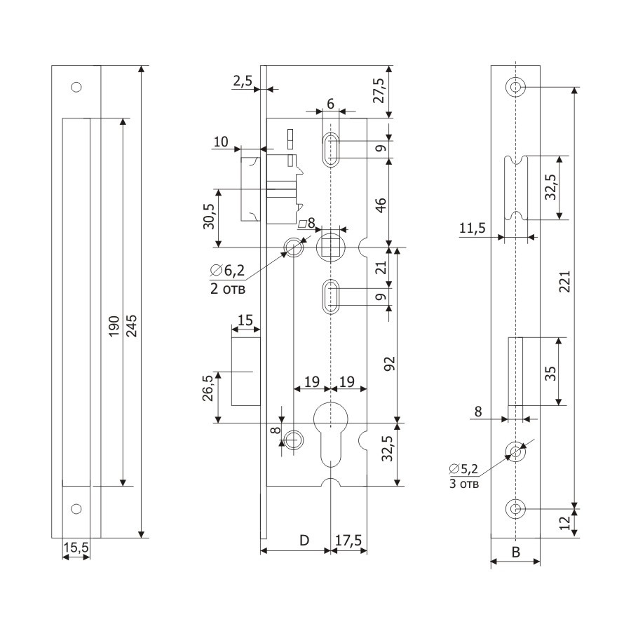 Корпус Guardian (Гардиан) узкопрофильного замка с защёлкой PROFI 35.11.16 /123:0113/ 