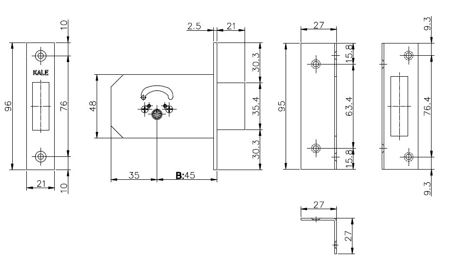 Замок Kale kilit (Кале килит) врезной крестообразный 156/F (45 mm), 5 кл. STB 156F0000004 