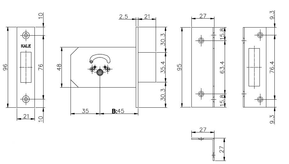 Замок Kale kilit (Кале килит) врезной крестообразный 156/F (45 mm), 5 кл. STB 156F0000004 