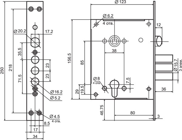 Корпус Border (Бордер) врезного замка с защёлкой ЗВ4-3/85М /79045/ 