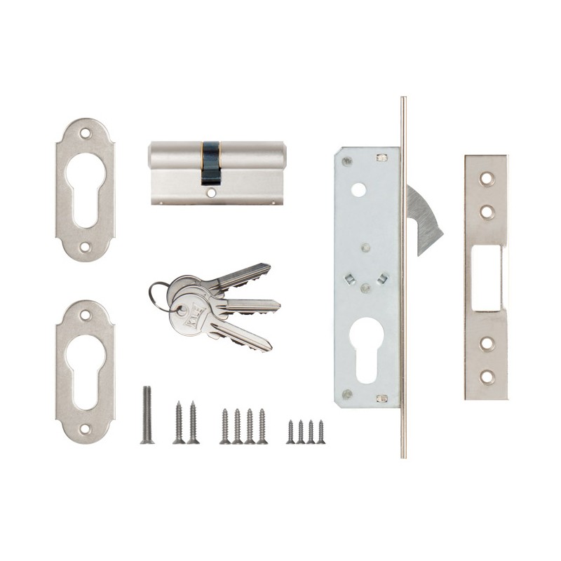 Замок Kale kilit (Кале килит) врезной цилиндровый узкопрофильный 201 (20 mm) (никель), 3 кл. 