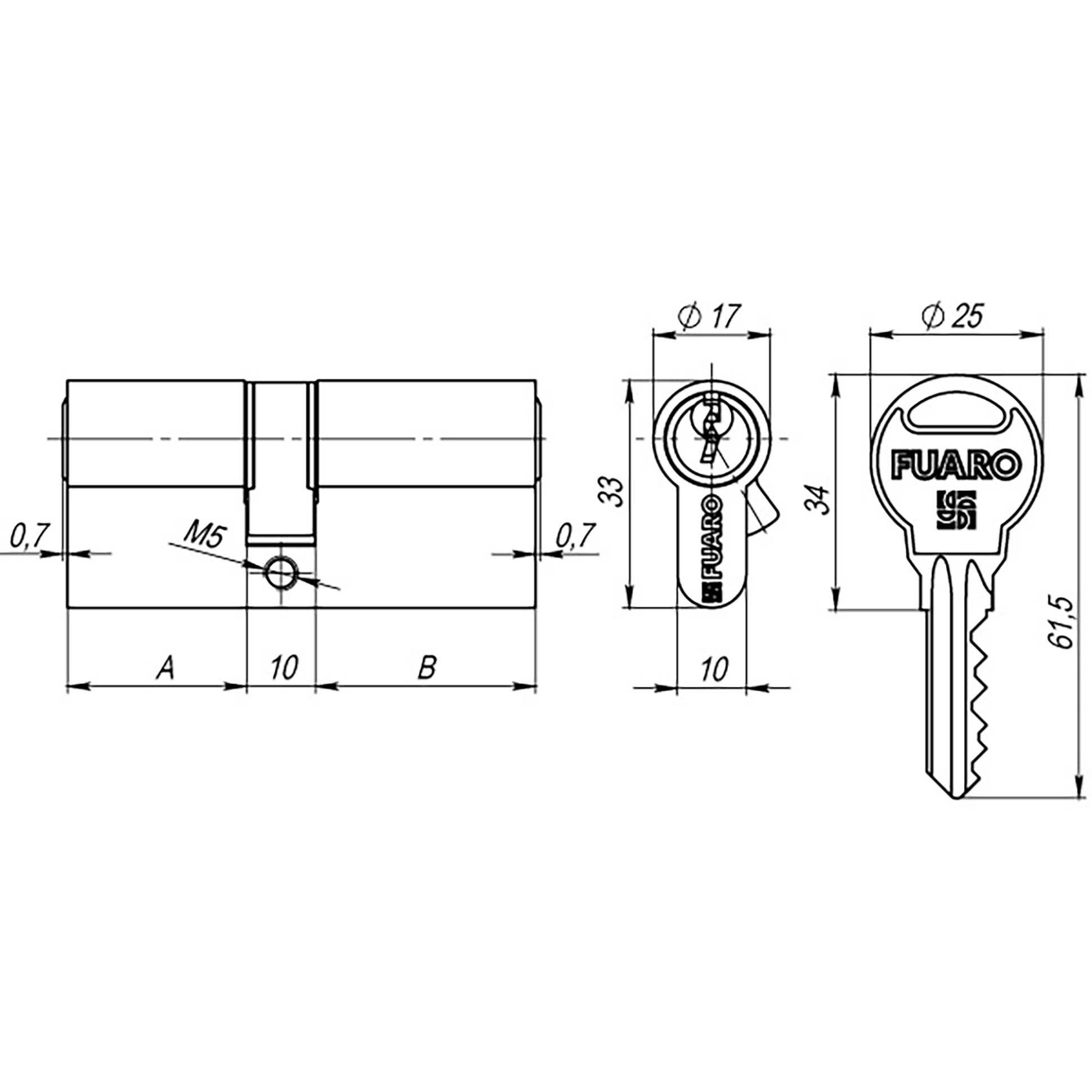 Цилиндровый Fuaro (Фуаро) механизм (R300/60) R3000Key60(25+10+25) AB бронза 5Key 