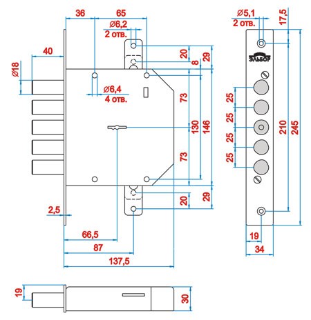 Замок Elbor (Эльбор) врезной сувальдный Гранит 1.06.01, 5 кл. /00405/ 