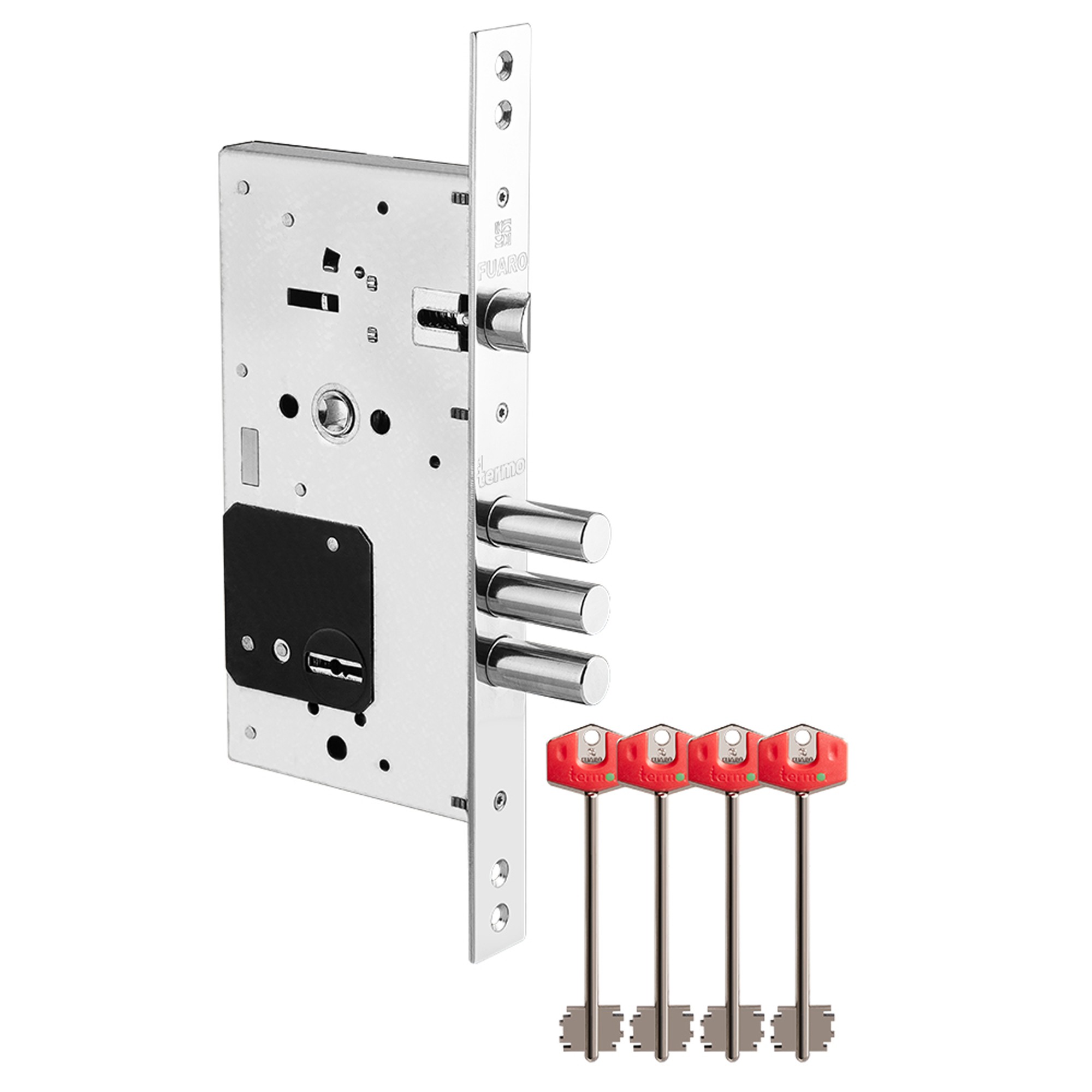 Замок Fuaro (Фуаро) врезной сувальдный TERMO MDV25/S-60.85.3R16 4 key (ключ удл. 120/75 мм) 
