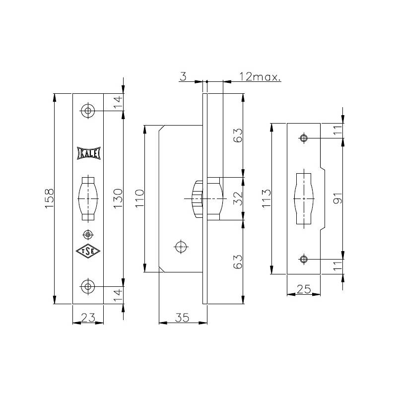 Защелка Kale kilit (Кале килит) врезная ролик 155/B (35 mm) (латунь) 