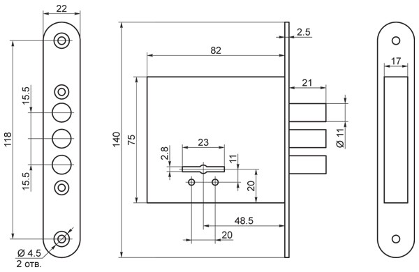Замок Sam (Сам) врезной сувальдный ЗВ8-4С/15 (без отв. планки), 5 кл. /76604/ 