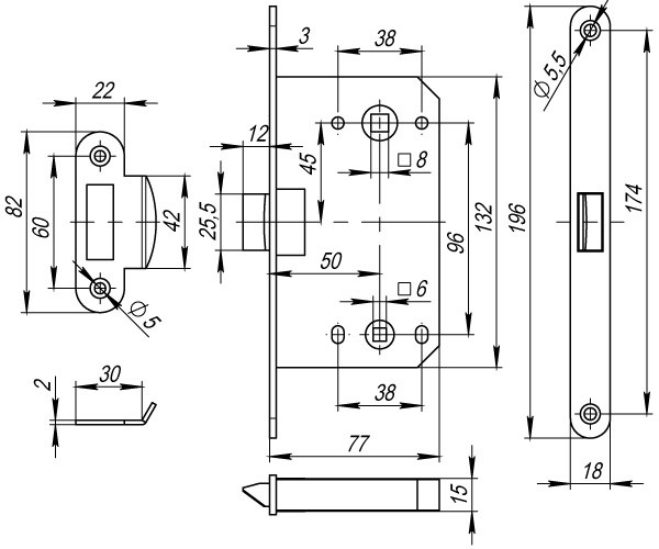 Защелка Fuaro (Фуаро) PLASTP96WC-50 (P96WC-50) AB бронза 