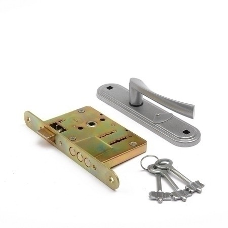 Замок Zenit (Зенит) врезной сувальдный с защёлкой в комплекте с ручкой ЗВ9-4-2 (бриллиант), 3кл. 