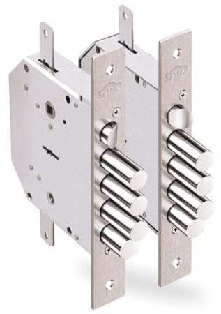 Замок Elbor (Эльбор) врезной сувальдный с задвижкой и защёлкой Гранит 1.06.43 (правый) с тягами, 5 кл. /24378/ 