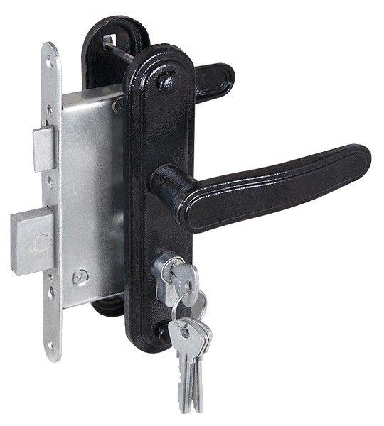 Замок Zenit (Зенит) врезной цилиндровый с защёлкой в комплекте с ручкой ЗВ4-3.03 (черный), 4 кл. 