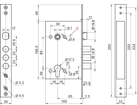 Корпус Border (Бордер) врезного замка с защёлкой ЗВ4-3Г /79048/ 