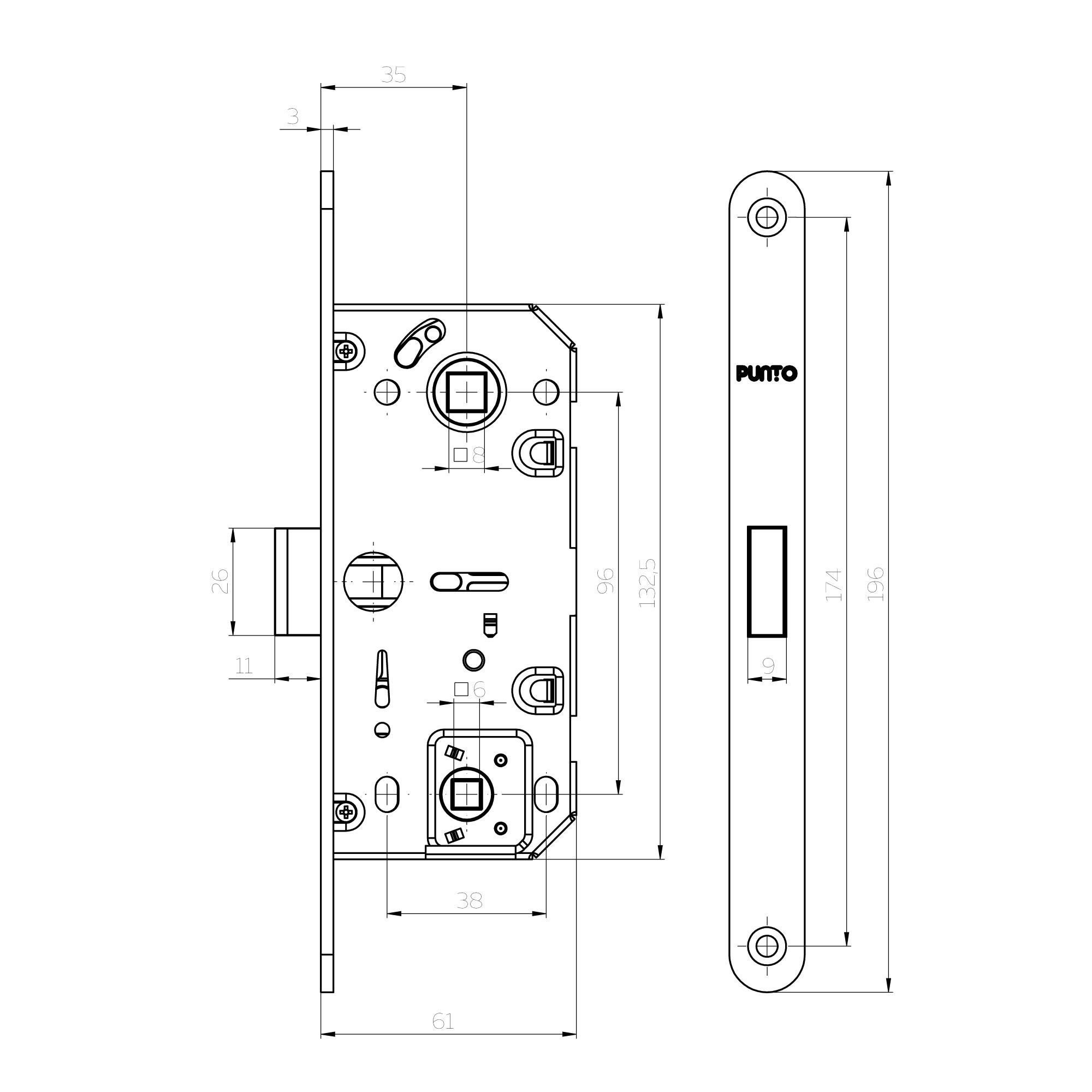 Защелка Punto (Пунто) врезная магнитная ML96WC-35/IND BL черный 