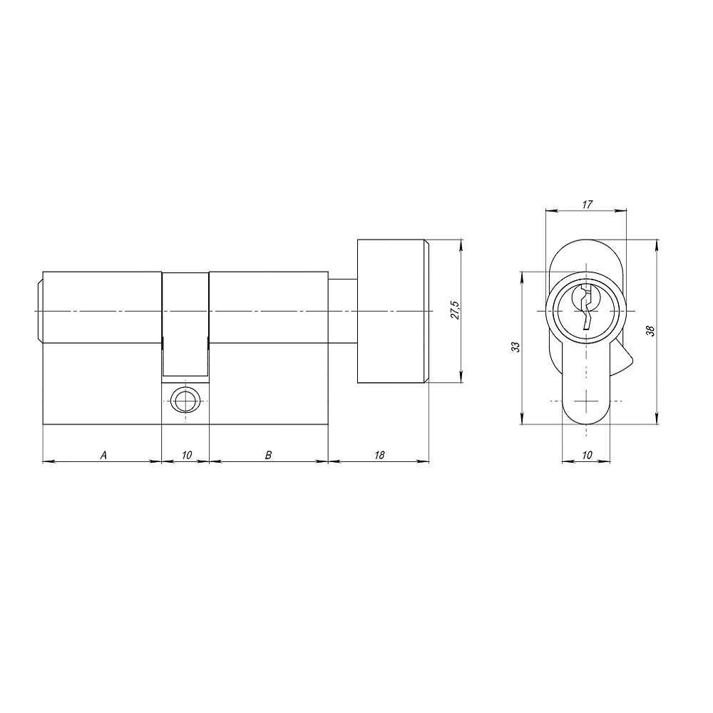 Цилиндровый Ajax (Аякс) механизм (AZ102/90) AZ1002Knob90 (35+10+45) CP хром 