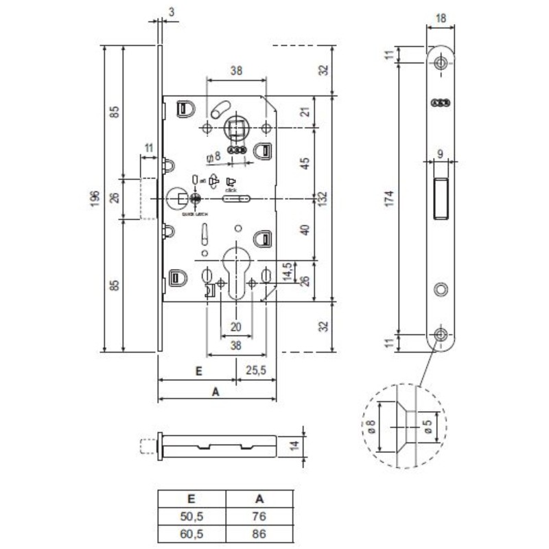 Корпус AGB (АГБ) замка магнит. под цил. MEDIANA POLARIS B06103.50.03.567 с отв. планкой B02402.05 (лат) 