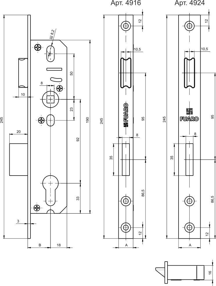 Корпус Fuaro (Фуаро) узкопрофильного замка с защелкой PROF4916-35/92 CP хром 