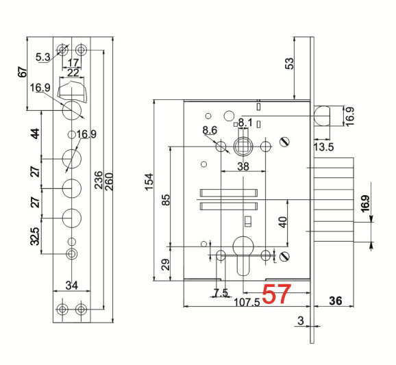 Корпус Border (Бордер) врезного замка с защёлкой ЗВ4-3/85К /79059/ 