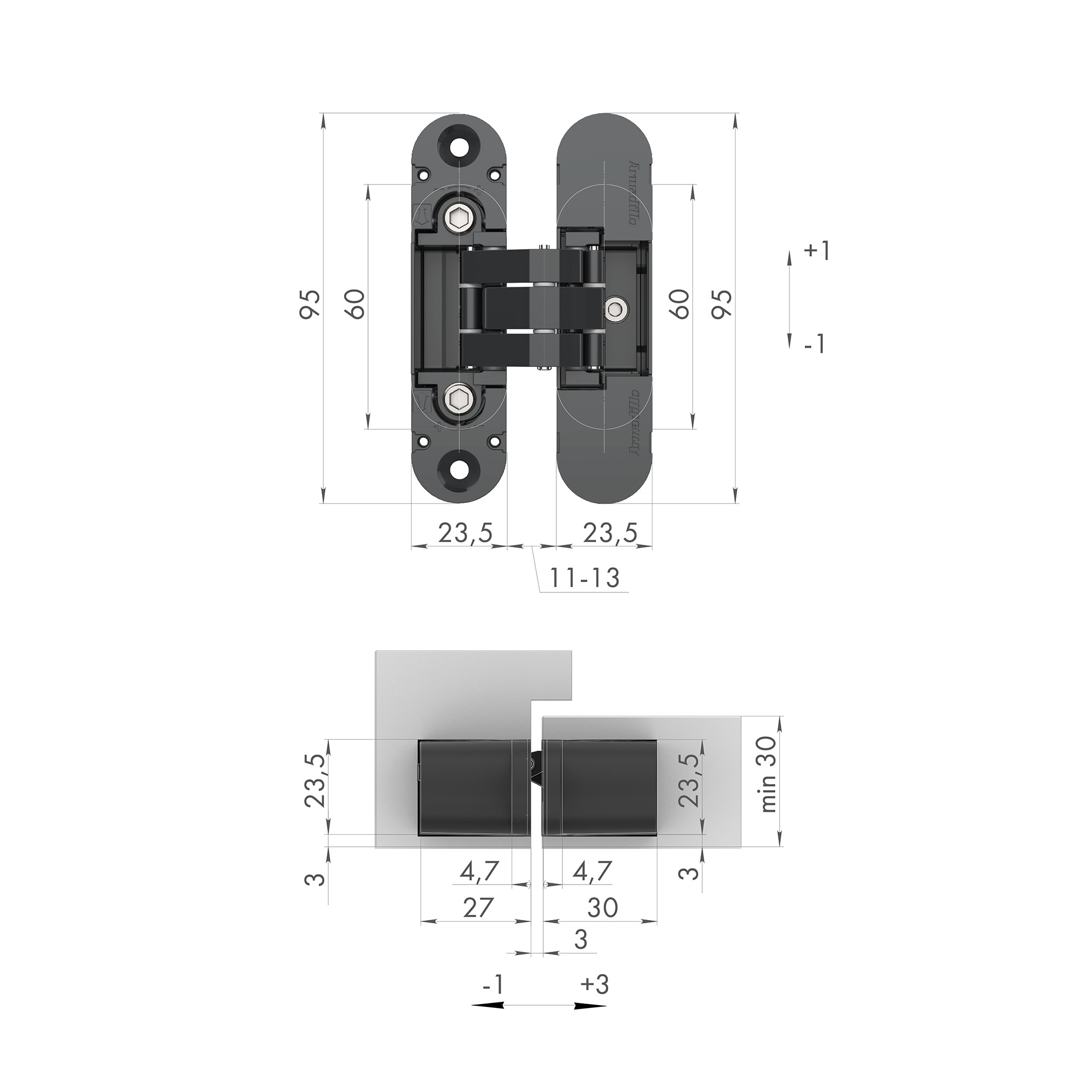 Петля Armadillo (Армадилло) скрытой установки U3D4000 BL (9540UN3D) черный 