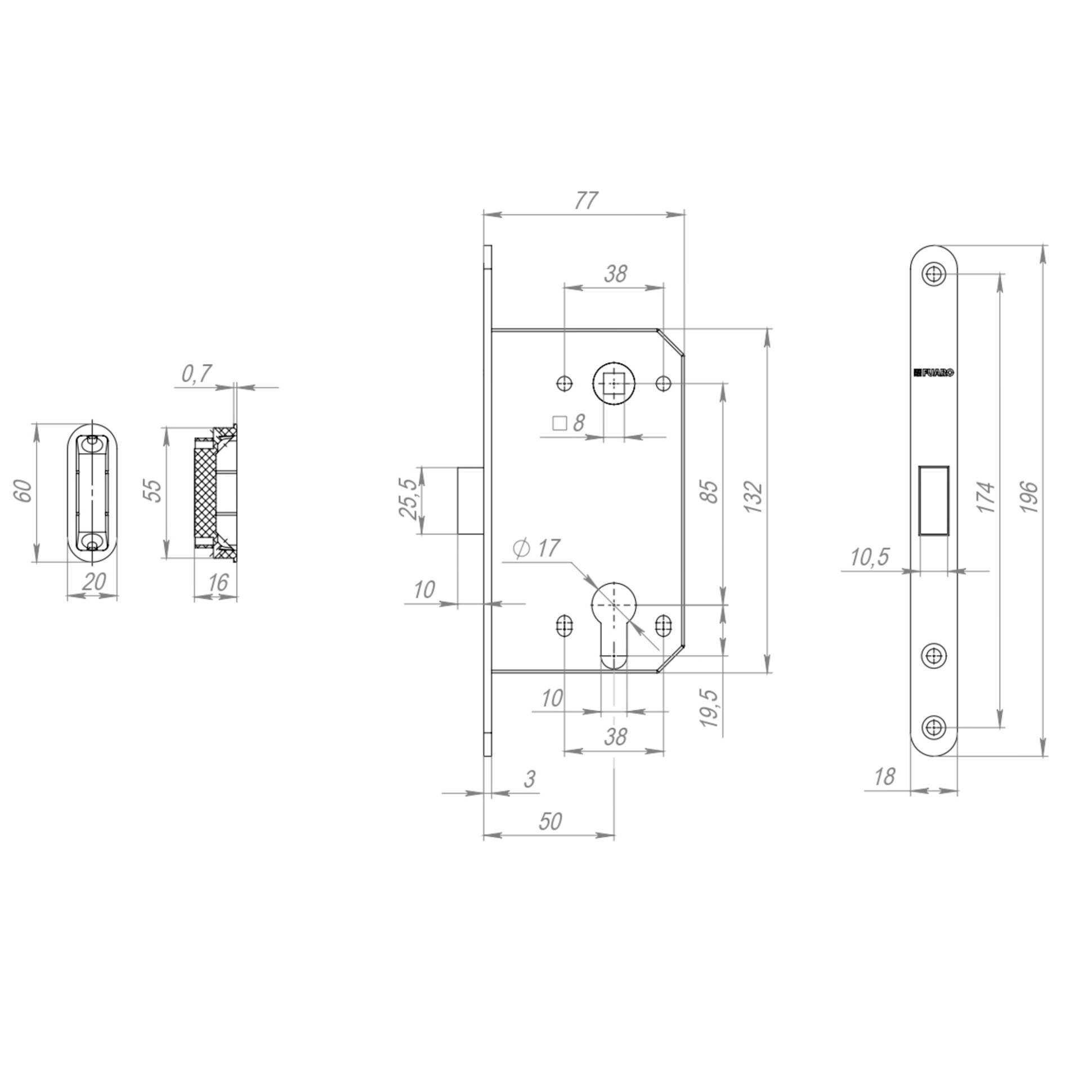 Корпус Fuaro (Фуаро) врезного замка MAGNM85C-50/BL INOX BL-24 черный (блистер) 